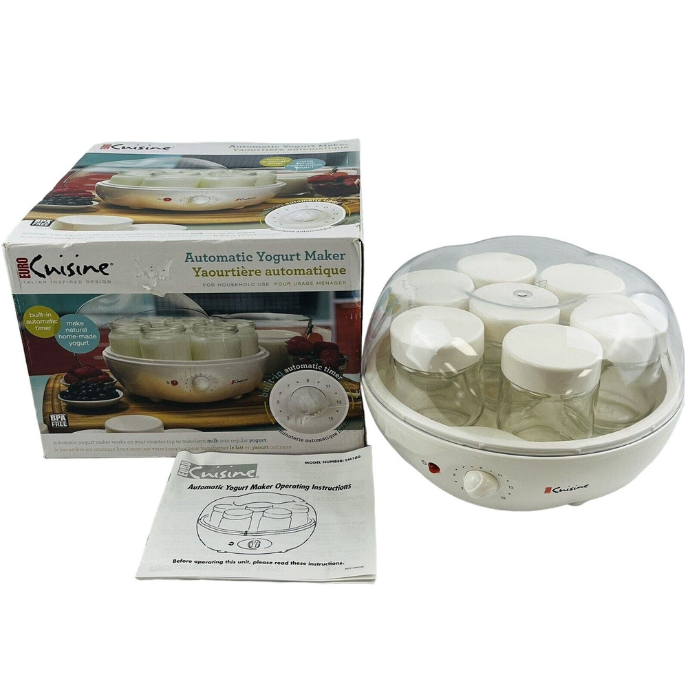 Euro Design Automatic Yogurt Maker #YM100 Counter-Top Glass Jars Tested Complete